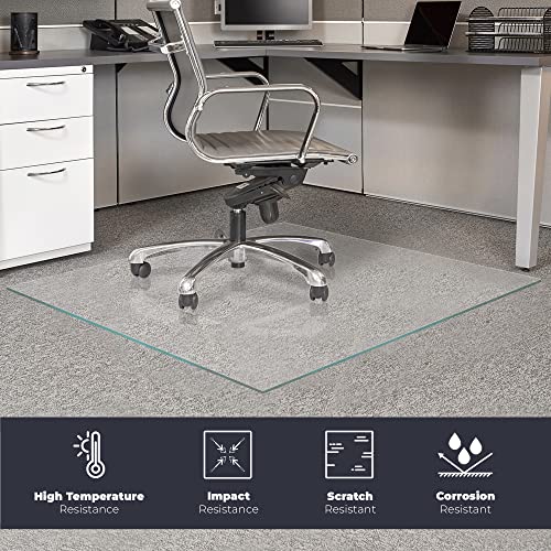Fab Glass and Mirror 60"x60" Tempered Glass Chair Mat | 1/4" Thick Clear Mat | Protects Floors & Carpets