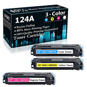 3PK (1C+1M+1Y) Remanufactured Cartridge 124A | Q6001A Q6002A Q6003A Toner Cartridge Compatible for HP Color Laserjet 1600 2600n 2605dn 2605dtn 2605n CM1015mfp CM1017mfp Printer,Sold by TopInk