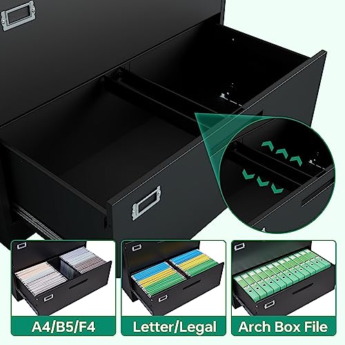 Letaya 5 Drawer File Cabinet with Lock - Metal Lateral Filing Cabinet for Home Office - Black