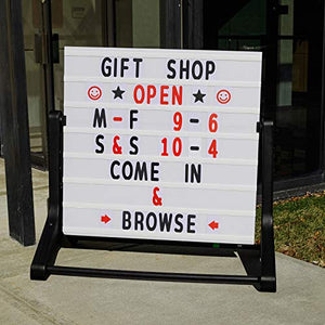 Excello Global Products Swinging Changable Message Sidewalk Sign: 37" x 36" Sign with 792 Pre-Cut Double Sided Letters and Storage Box. Includes Black Sign Board & 4 Liquid Chalkboard & Letter Board