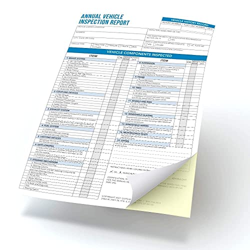 GotSafety - White Interior Inspection Label (5"x4"), with 3-Ply Carbonless- Annual Vehicle Inspection Report Form – X-Large Pack of 100 - Meet DOT Requirements 49 CFR 396 Vehicle Inspection