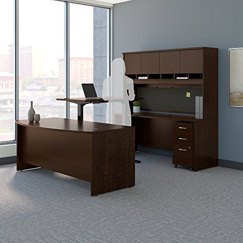Bush Business Furniture Series C 72W U Shaped Desk with Height Adjustable Bridge, Hutch and Storage in Mocha Cherry