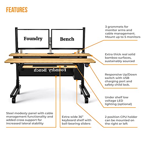 VERSADESK Foundry Bench 36" Wide x 30" Deep Dual Motor Electric Height Adjustable Standing Computer Desk