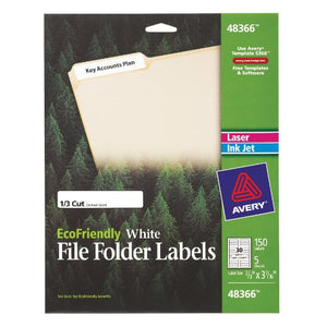 Avery EcoFriendly File Folder Labels for Laser and Ink Jet Printers, 0.66 x 3.4375 Inches, White, Permanent, Pack of 150 (48366)
