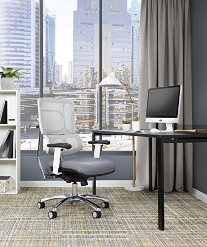 Office Star Breathable White Vertical Mesh Back and Padded Steel Mesh Seat Managers Chair with Adjustable Arms and Polished Aluminum Accents, Steel Seat