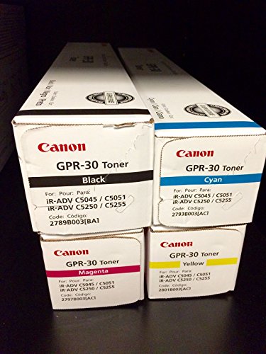 Canon GPR-30 2789B003AA 2797B003AA 2793B003AA 2801B003AA ImageRunner C5045 C5051 C5250 C5255  Toner Cartridge (Black Cyan Magenta Yellow, 4-Pack) in Retail Packaging