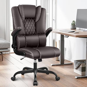 Guessky Executive Leather Office Chair with Lumbar Support & Rocking Function - Coffee