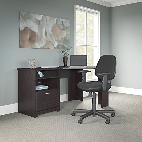 Bush Furniture Cabot Corner Desk and Office Chair in Espresso Oak