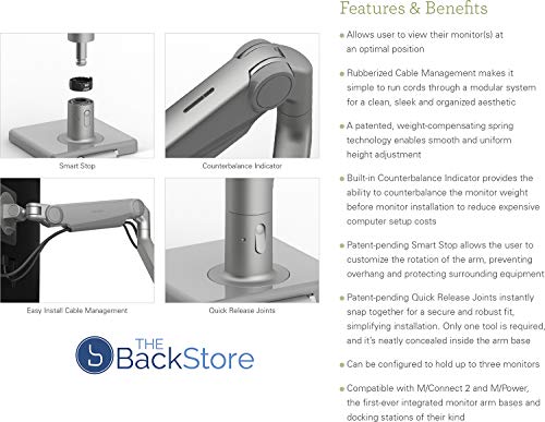 Humanscale M8.1 Adjustable Monitor Arm with Two Piece Clamp Mount and Base - Silver M81CMSBTB