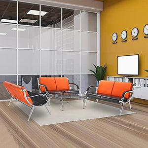 Leadzm Waiting Room Bench, Office Guest Chairs Reception Chairs with Arms, PU Leather - Lobby Furniture for Salon Barbershop Airport Clinic Hospital Bank