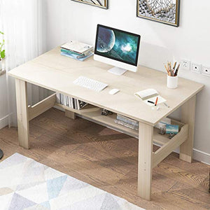 Us Fast Shipment I Shaped Computer Desk for Home Office Living Room,Wooden Smooth Desktop Table Corner Writing Study Desk with Two Layers Storage Book Shelf,Save Space (Wooden White)
