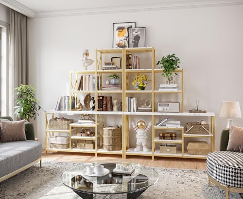 HolliWill Gold Book Shelves Set of 2 - 70'' H Etagere Bookcase with Metal Frame, 110'' W Modern White Wood Shelf