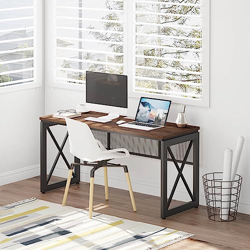 BON AUGURE 60 Inch Computer Desk for Home Office, Industrial Metal Wood Farmhouse Writing Desk
