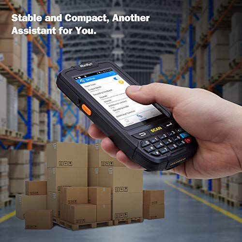 MUNBYN Handheld Barcode Scanner with Android 7.0 OS, 2D PDF417 Honeywell Scanner, Numeric keypad, Touch Screen and Charging Cradle with 3G 4G WiFi BT GPS Wireless Mobile Terminal for Inventory System