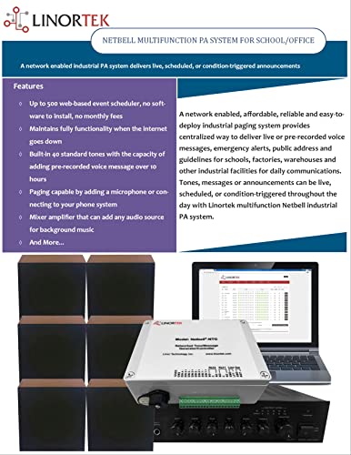 Netbell Multi-Function PA System with TCP/IP Controller and Wall Mounted Speakers - School/Factory Break Time Alerts, Paging, Announcement (2 Speakers)