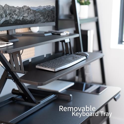 VIVO Electric Motor Desk Converter 42 inch, Height Adjustable Riser, Sit to Stand Workstation, Black - DESK-VE42B