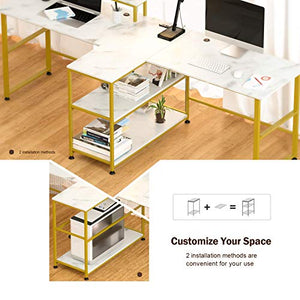 Houssem 94.5’’ Two Person Desk with Monitor Stand, Double Computer Desk with Storage Shelves, Extra Long Workstation Desk with Power Strip for Home Office Study Room Bedroom