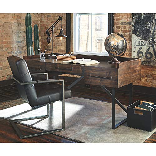 Ashley Furniture Signature Design - Starmore Home Office Desk - 3 Drawers w/ Dovetail Construction - Dark Bronze Tubular Metal - Contemporary - Dark Brown Rustic Finish