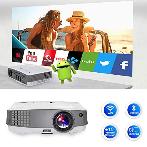 Android Movies Projector Bluetooth Portable Wireless WIFI Projector Support Full HD 1080p Mini Home Theater Pocket Family Cinema Mini Digital Projector HDMI USB for Outside Party DVD Player Video