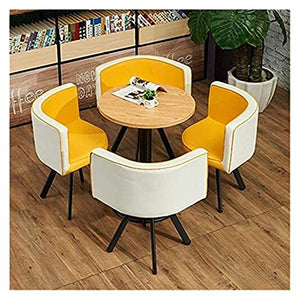 None Round Vintage Negotiating Home Table Chair 5-Piece Modern Combination Simple Reception Leisure Leather Coffee Sofa Seat Office (Orange/White/Yellow)
