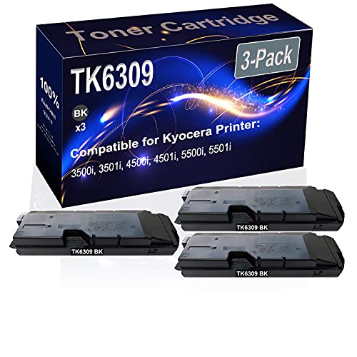 3-Pack (Black) Compatible High Yield TK6309 (TK-6309) Printer Cartridge use for Kyocera 3500i 3501i 4500i 4501i 5500i 5501i Printer
