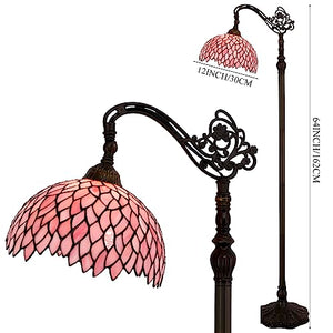 WERFACTORY Tiffany Floor Lamp Pink Stained Glass Wisteria Light 12X12X66 Inches Pole Torchiere