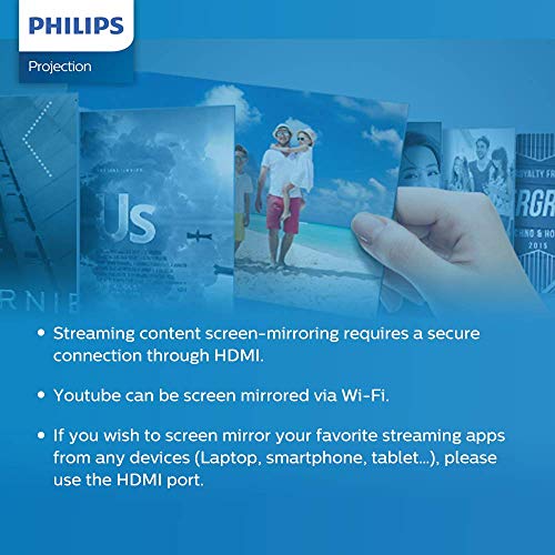 Philips NeoPix Easy+ Mini Video Projector, 2,600 Led Lumens, 80 Inch Display, Wi-Fi Screen Mirroring, Bluetooth, Built-in Media Player, HDMI, USB, microSD, 3.5mm Audio Out