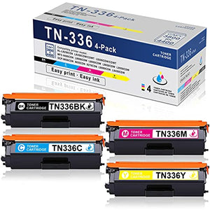 4 Pack (1BK+1C+1M+1Y) TN336 Compatible TN336BK TN336C TN336M TN336Y High Yield Toner Cartridge Replacement for Brother HL-L8250CDN L8350CDW MFC-L8600CDW 9460CDN L8850CDW L8650CDW Printer