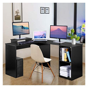 Yyl Computer Desk L-Shaped Large Corner PC Laptop Desk Study Table Workstation Gaming Desk for Home and Office Small Space - Black Wood Grain