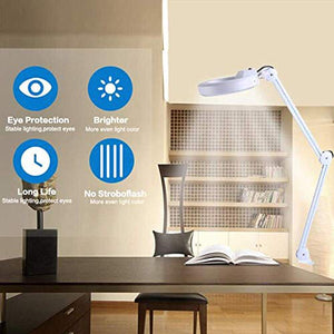 FBITE 8X LED Magnifying Lamp with Clamp - Full Spectrum Daylight Lens - Adjustable Swivel Arm - Black