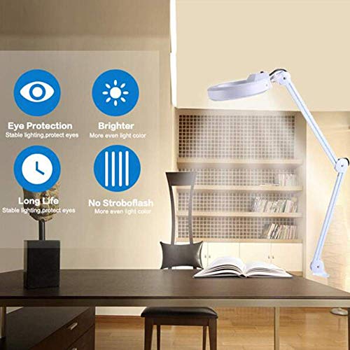 FBITE 8X LED Magnifying Lamp with Clamp - Full Spectrum Daylight Lens - Adjustable Swivel Arm - Black