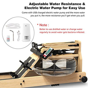 REDLIRO Water Rowing Machine Wood Folding Water Resistance Rower for Home Gym Use Oak Wooden Indoor Fitness Sports Training Equipment Bluetooth LCD Monitor (Electric Water Pump Included)