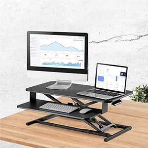 Standing Desk Converter Height Adjustable Desk Riser Sit Stand Office Desk Workstation for Dual Monitor Gas Spring Lift Black
