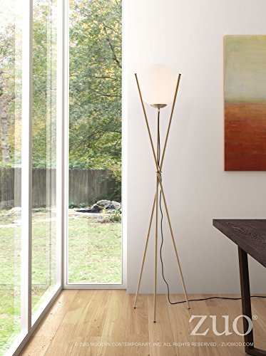 Zuo 56052 Antwerp Floor Lamp, White & Brushed Brass