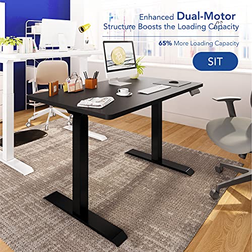 FlexiSpot Dual Motor Electric Standing Desk 48x30 Inches Whole Piece Board Stand Up Desk Adjustable Desk Home Office Desk Computer Workstation Adjustable Height, Black Desktop, Black Frame