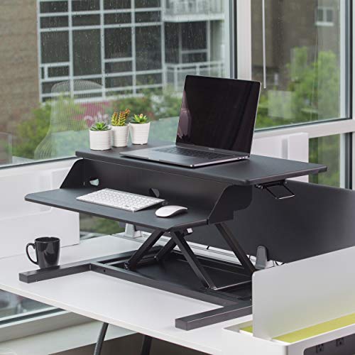 Stand Up Desk Store AirRise Pro 2.0 Two Tier Standing Desk Converter with Dual Monitor Mount (Black, 32")