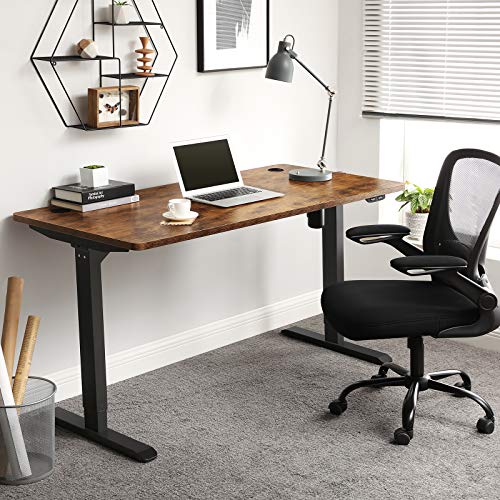 SONGMICS 55.1 x 27.6 Inches Electric Writing Desk, Standing Desk, Motorized Workstation, with Continuously Adjustable Height, Motor, Rustic Brown and Black ULSD012B01