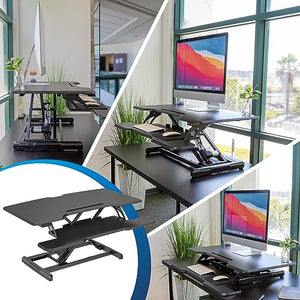 Mount-It! Electric Standing Desk Converter with 38" Tabletop, Height Adjustable Sit Stand Desk Riser, Motorized, Keyboard Tray, Device Slot - Black