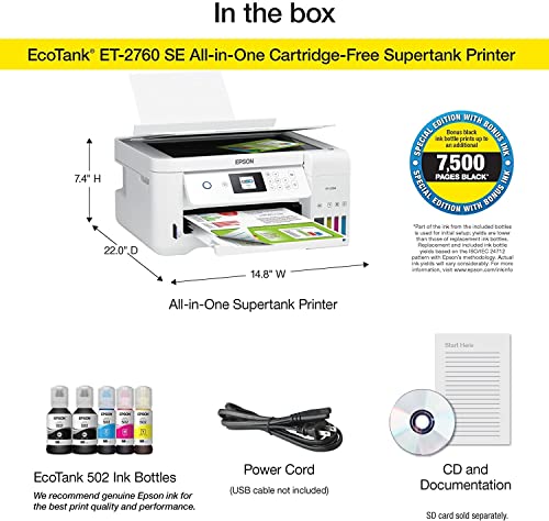 Epson EcoTank ET 2760 Special Edition All-in-One Inkjet Printer | Wireless Printing | Print, Copy, Scan | Prints up to 10 Pages per Minute in Black