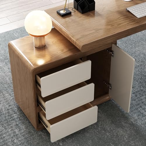 Lartis L-Shape Walnut Office Desk with Integrated Cabinet