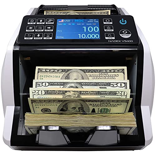 Nadex V5400 Mixed Denomination Money Counter and Counterfeit Detector- 4 Levels of Detection - UV/MG/IR/Image | 60 Currency, Serial No. Detection | Counts 1000 Bills/m