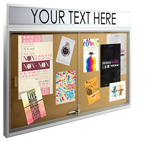 48 x 36 Indoor Cork Board for Wall, Includes Separate Header Area, Sliding Glass Doors, 4' x 3' Bulletin Board with Mounting Hardware, Silver