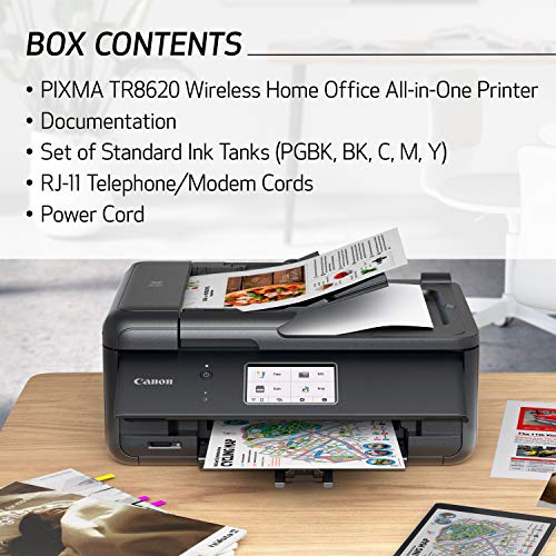 Canon TR8620 All-In-One Printer For Home Office | Copier |Scanner| Fax |Auto Document Feeder | Photo and Document Printing | Airprint (R) and Android Printing, Black