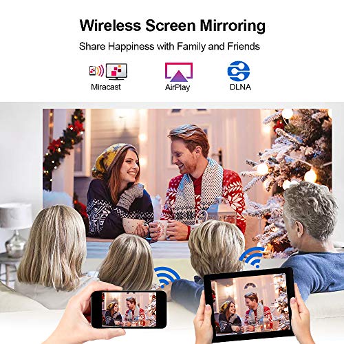 CAIWEI HD WiFi LCD Projector with Bluetooth Android Support 1080P 200" Display 4600lm Home Theater System Wireless Mirroing Smartphone Projector, HDMI USB RCA Audio VGA Built-in Speakers