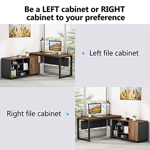 Tribesigns L-Shaped Computer Desk with 47 Inch File Cabinet Set, Large Computer Office Desk Table with Storage Shelves, Industrial Business Furniture with Printer Filing Stand for Home Office