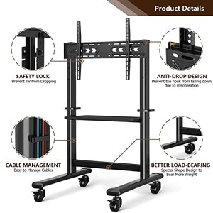 TAVR Furniture Mobile TV Cart Rolling TV Stand for 55-100 Inch Screens up to 250 lbs, VESA800x600 mm, Heavy Duty Height Adjustable