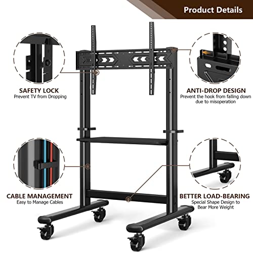 TAVR Furniture Mobile TV Cart Rolling TV Stand for 55-100 Inch Screens up to 250 lbs, VESA800x600 mm, Heavy Duty Height Adjustable