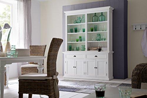 NovaSolo Halifax Pure White Mahogany Wood Hutch Bookcase With Storage And 2 Drawers