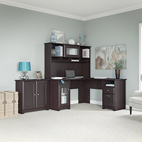 Cabot L Shaped Desk, Hutch, and Low Storage Cabinet with Doors