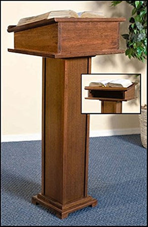 Church Furniture Maple Hardwood Standing Lectern with Shelf, Walnut Stain Finish, 43 Inch